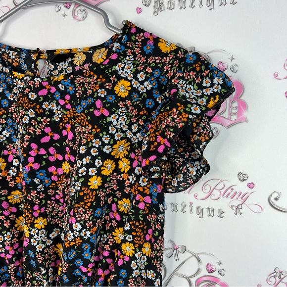 SHEIN curve dress flowers rainbow π ruffle hem Multicolor Floral Dress - Picture 3 of 10